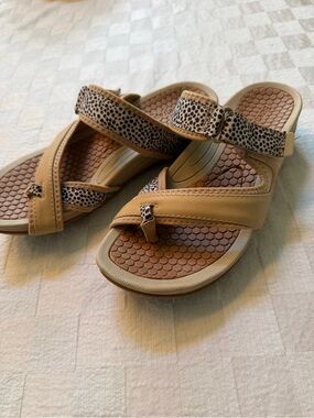 BareTraps Tan Sandals with Leopard Accent